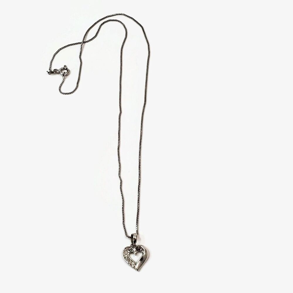 Sterling Silver Heart Pendant Illusion Setting Necklace 18"